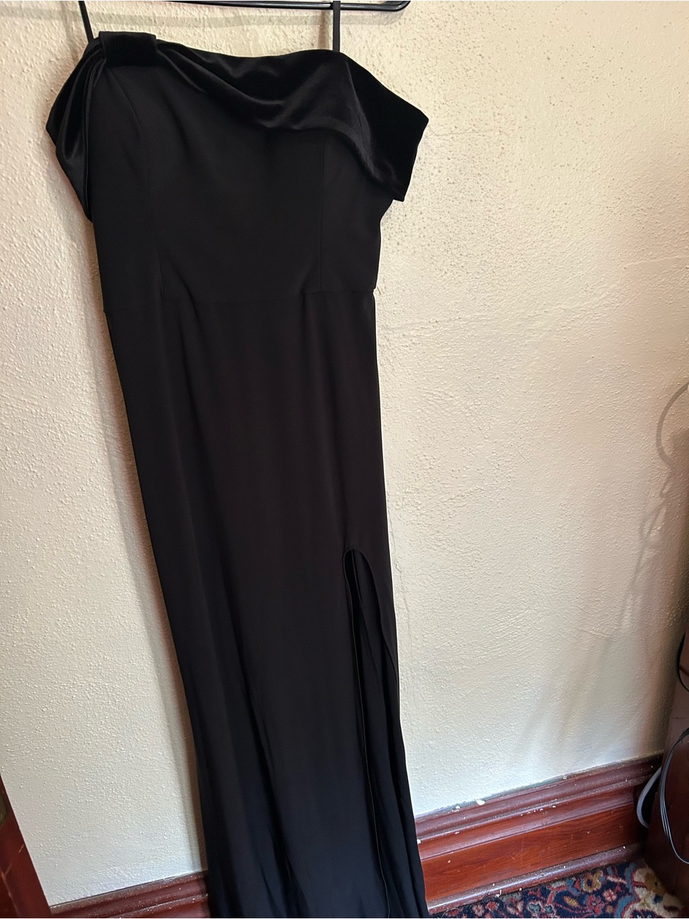 Blondie Nites Black Strapless Evening Gown with Draped Bodice